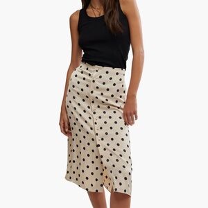 Free People Cream and Black Polka Dot Midi Skirt